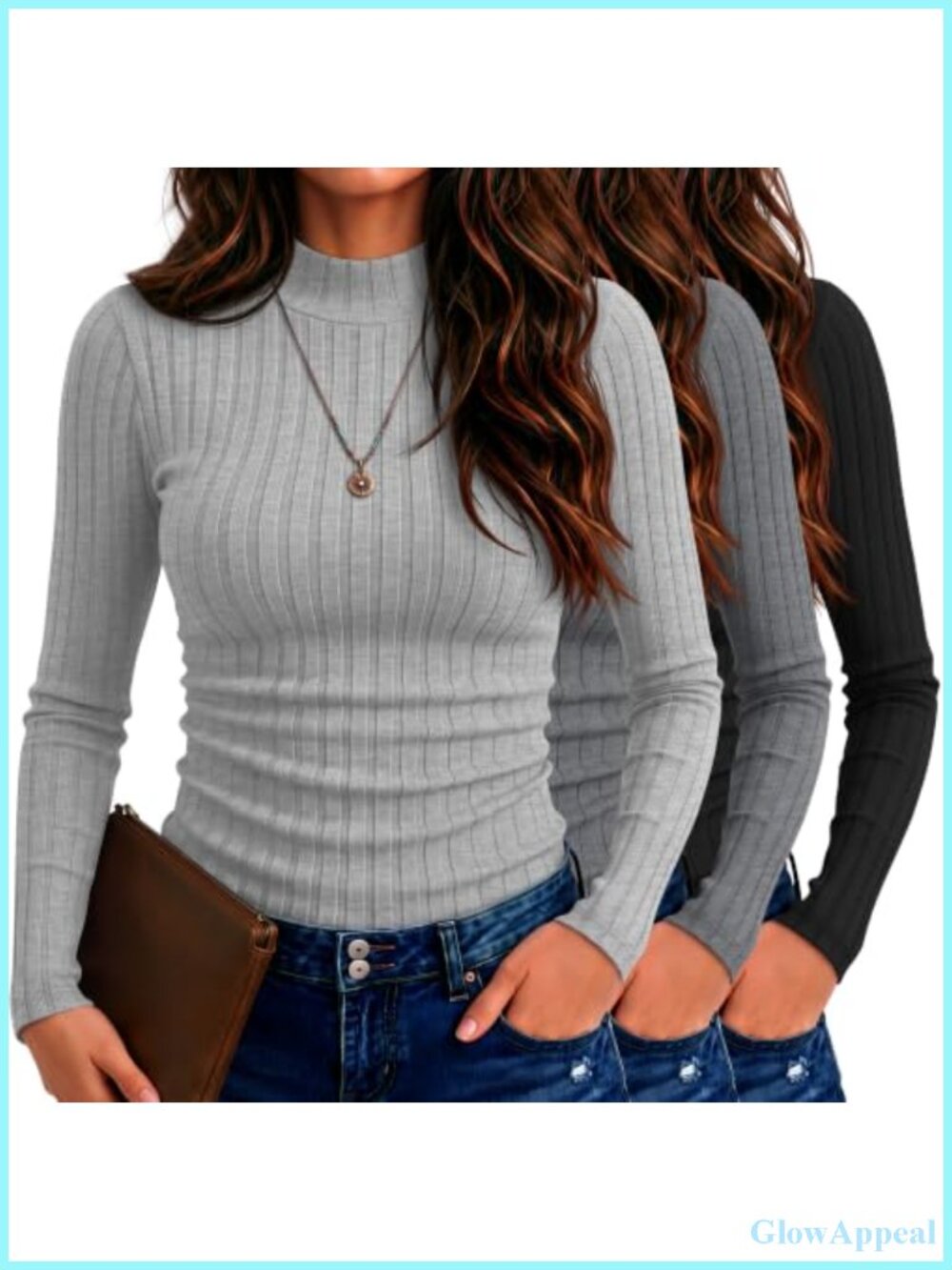 Mock Turtleneck Long Sleeve Shirts Slim Fit Pullover 3 Pack
